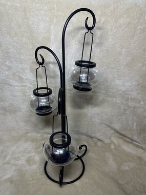 Black Metal 3-Tier Hanging Glass Votive Candle Holder